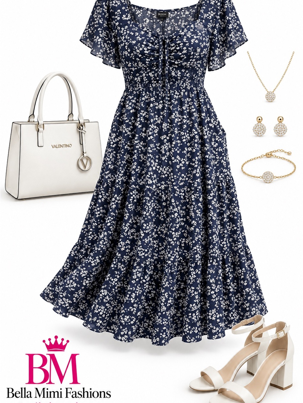 🌸NWT Bloomchic Ditzy Fliral Ruched  midi Dress size 22/24 3X   hall BMB - Picture 3 of 3